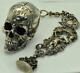 Antique French Memento Mori Silver Skull Shaped Verge Fusee Pocket Watch&fob