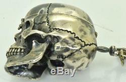 Antique French Memento Mori silver Skull shaped Verge Fusee pocket watch&fob