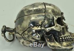 Antique French Memento Mori silver Skull shaped Verge Fusee pocket watch&fob