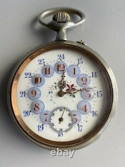 Antique French Oversized Goliath Pocket Watch With Enamelled Dial Working