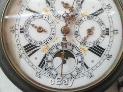 Antique French Triple Calendar Moonphase Goliath pocket watch, working