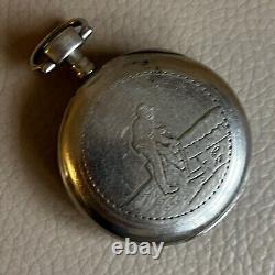 Antique French pocket watch working key farmer etched design painted dial 1870s