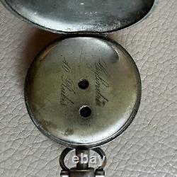 Antique French pocket watch working key farmer etched design painted dial 1870s