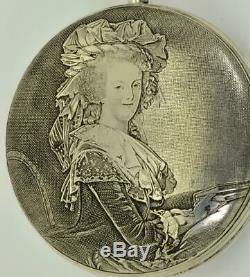 Antique French silver Verge Fusee watch. Marie Antoinette portrait. Erotic fob