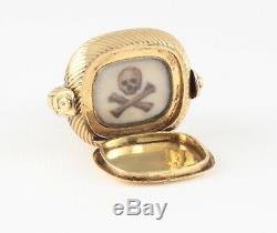 Antique Georgian 15Ct Gold Memento Mori Hinged Fob With Painted Miniature Skull