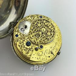 Antique Georgian 19thC solid silver verge fusee pocket watch Royal Galleon