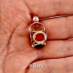 Antique Georgian 9Ct Gold Rotating Seal Wheel Fob With Agate Intaglio c 1800's