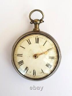 Antique-Georgian-Silver Pair Cased Fusee Verge Pocket Watch-Collier-London-c1815
