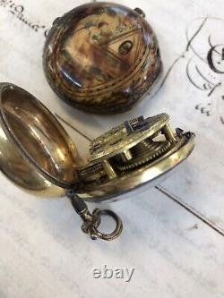 Antique Georgian Under Painted Horn Verge Fusee Guilt Pocket Watch