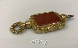 Antique Georgian Victorian Gold Carnelian Agate Swivel Ornate Watch Key Fob