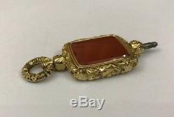 Antique Georgian Victorian Gold Carnelian Agate Swivel Ornate Watch Key Fob