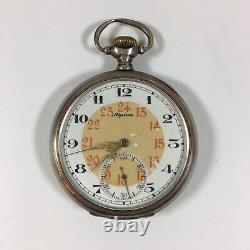 Antique German Solid 800 Silver Alpina Pocket Watch Not Working