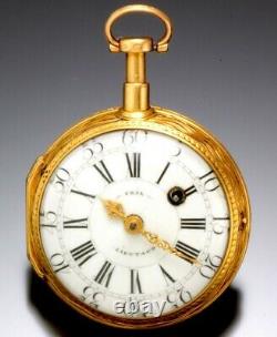 Antique Gold Quarter Hour Repeater Pocket Watch Ca1720s With Toc Hammer Strike