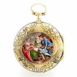 Antique Gold Repousse Verge Fusee Pocket Watch Ca1764 18k Multicolor, Enameled