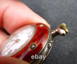 Antique Guilloche Enamel Silver Seed Pearl Argent Dore Fob Watch For Repair