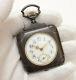 Antique Gunmetal Square Pocket Watch With Beautiful Enamel Dial 49mm X 49mm