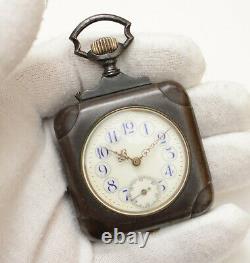 Antique Gunmetal Square Pocket watch with beautiful enamel dial 49mm x 49mm