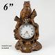 Antique Hc Black Forest Animalier Carving, Owl Is Pocket Watch Holder, Stand
