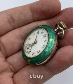 Antique Hallmarked Silver Gilt Enamel Fob Watch Pendant Continental European