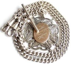 Antique Hallmarked Solid Silver Double Albert Pocket Watch Chain & Fob