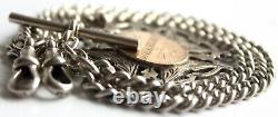 Antique Hallmarked Solid Silver Double Albert Pocket Watch Chain & Fob