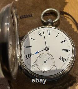Antique Heavy Solid Silver Pocket Watch 1895 Chain Drive Beautiful