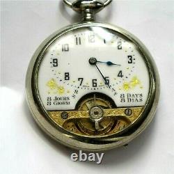 Antique Hebdomas 16 size Swiss made Exposed Balance wheel pocket watch working