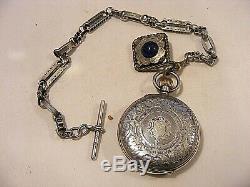 Antique Hebdomas 8 Day Silver Full Hunter Pocket Watch & Chain