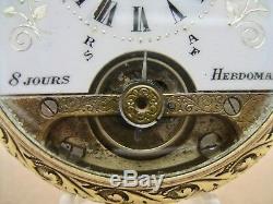 Antique Hebdomas 8 Jours Open Face Pocket Watch Running