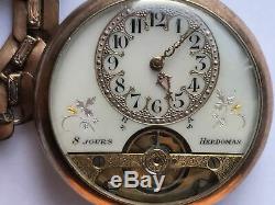 Antique Hebdomas Swiss Made 8 Day Pocket Watch with chain and stand