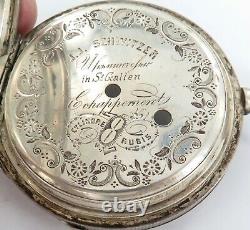 Antique Huge Goliath Like. 800 Silver J J Schwitzer Farm Theme Pocketwatch Case