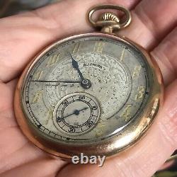 Antique ILLINOIS Gold Filled Cased Open Faced Engraved Etched Pocket Watch