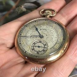 Antique ILLINOIS Gold Filled Cased Open Faced Engraved Etched Pocket Watch