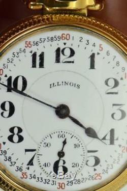 Antique Illinois Bunn Special Railroad Masonic/Memento Mori Skull pocket watch