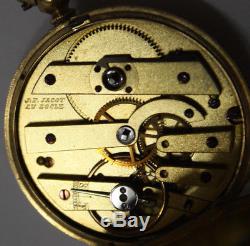 Antique J. F. Jacot 18K Gold Open Face Pocket Watch Engraved withKey Wind Movement