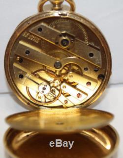Antique J. F. Jacot 18K Gold Open Face Pocket Watch Engraved withKey Wind Movement