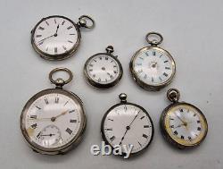 Antique Job Lot 6 Solid Silver Pocket Watches Not Work Spares Only /h049