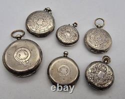 Antique Job Lot 6 Solid Silver Pocket Watches Not Work Spares Only /h049