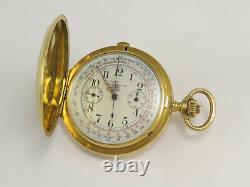 Antique LONGINES 18K SOLID GOLD ONE BUTTON CHRONO HUNTER POCKET WATCH Cal 19.73N