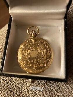 Antique Ladies 18ct Yellow Gold Open Faced Pocket Watch/Fob Engraved 30mm