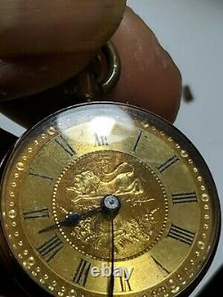 Antique Ladies 9ct Gold Engraved Fob Pocket Watch