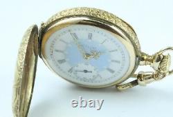 Antique Ladies Elgin Pocket Watch 14K Hand Engraved Accent Diamond Runs