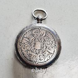 Antique Ladies Pocket Watch Silver Beautiful Dial Collectible Not Working