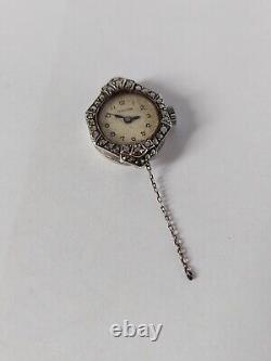 Antique Ladies Solid Silver & Marcasite Swiss Miniature Watch Huguenin WORKING