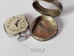 Antique Ladies Solid Silver & Marcasite Swiss Miniature Watch Huguenin WORKING