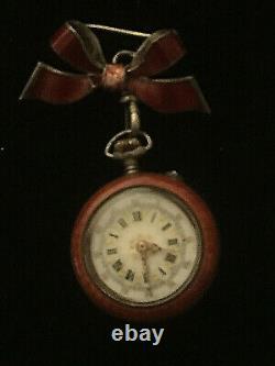 Antique Lady Racine 800 Silver Guilloche Enemal Lapel Watch