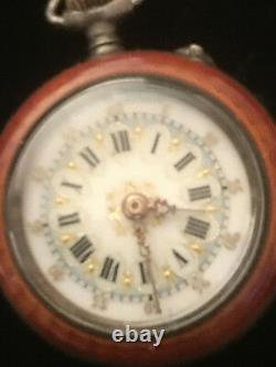 Antique Lady Racine 800 Silver Guilloche Enemal Lapel Watch