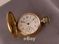 Antique Lady Waltham Pocket Watch 14K Yellow Gold & Diamond Hunting Case mono'd