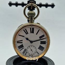 Antique Large Goliath 8 Day White Metal Pocket Watch 68 Mm. /m085
