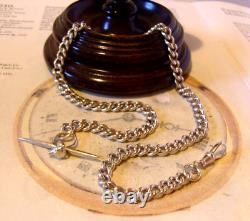 Antique Large Silver Pocket Watch Chain Albert With Fox Head T Bar Heavy 49.2g